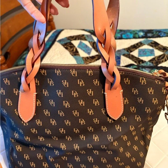 Dooney & Bourke Black and Tan Monogram Satchel - Picture 2 of 4